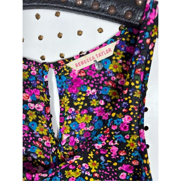 Rebecca Taylor colorful floral ruffle tank top silk blouse size 0 - Picture 6 of 7
